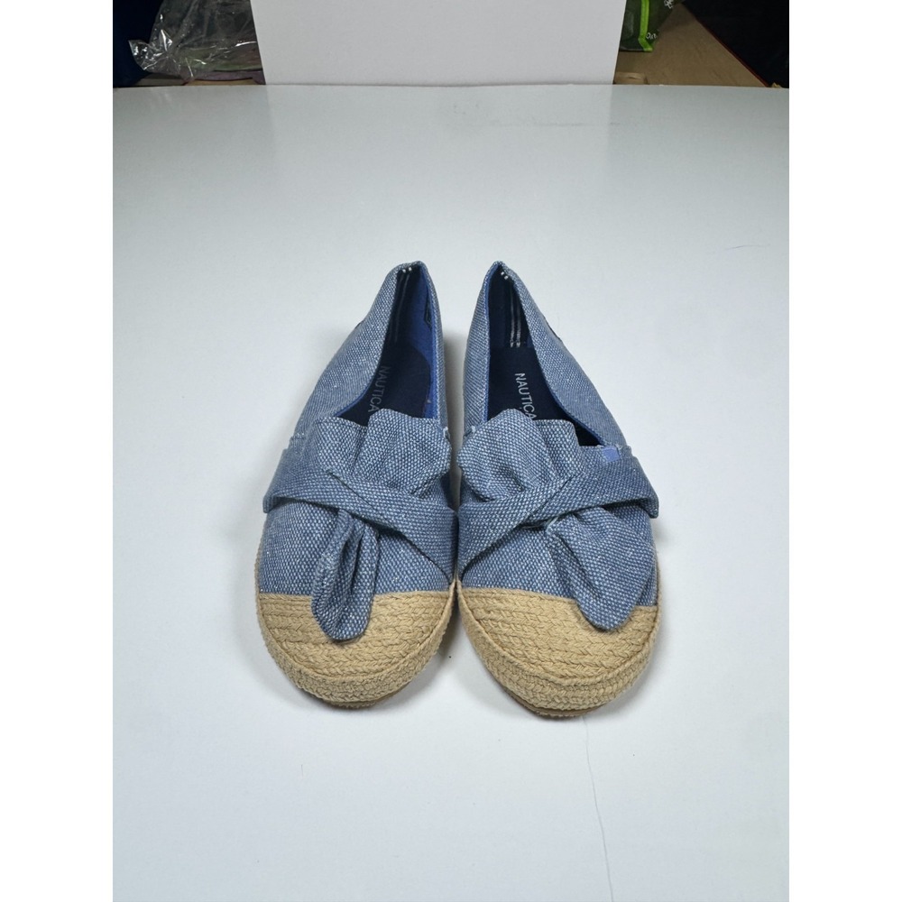 Nautica Ancora Bow Girls Espadrille 12 Blue Beige Cap Toe Casual Slip On Flats